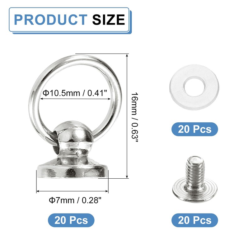 sourcing map 20Pcs Screw Round Head Rivet, 7mm Pull Ring