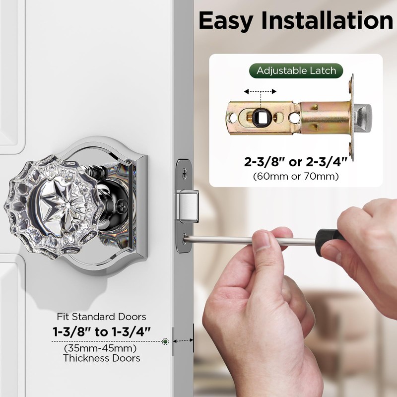 MAXECURITY 1 Pack Glass Door Knob, Rosette Shaped Crystal Door