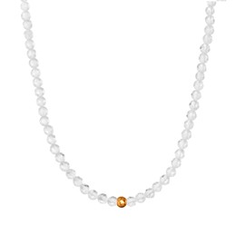 BERGERLIN Genuine Natural Stone Necklace with 925 Sterling Silver Pearl or Gold-Plated Pearl - Filigree Chain with Clasp and Certification of Authenticity, Pearl, Pearl