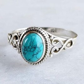 ASFKIPMF Vintage Women's Turquoise Moonstone Ring Oval Cut Natural Bohemia Turquoise Jewelry Turquoise Moonstone Ring Wedding Jewelry Large Tiger Eye Stone Turquoise Wedding Ring Size L1/2