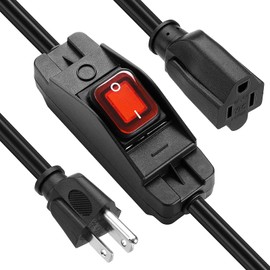 HX-CQHY 3 Prong Outdoor Extension Cord with Waterproof Switch,1875W 14AWG SJTW Heavy Duty Extension Cord with Red Led On Off Switch,15A 125V Grounded Outlets Plugs for Appliances[1.5FT,Black]