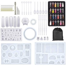 HASTHIP® Kit de 109 Piezas Moldes de Silicona para Resina Epoxi,Moldes Letras y Números,para Manualidades DIY Joyería Pulseras y Llavero con Bolsa Almacenamiento
