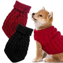 2PCS Pet Sweater, Pet Turtleneck Knitting Sweater, Small Dog Warm Winter Sweater (S, Black and red)