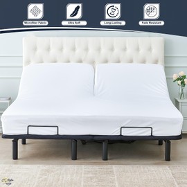 Cottington Lane Split Head Flex King Fitted Sheet for Adjustable Beds, Premium Hotel Quality Brushed Microfiber 34" Half Split 16 Inch Deep Pocket Bottom Sheet, Ultra Soft, Breathable, White