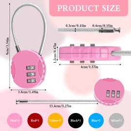 6PCS Luggage Locks, 3-Digit Long Shackle Padlocks, Security Combination Padlocks, 13.4cm Flexible Cable Travel Locks for Luggage, Suitcase, Gym Locker, Briefcase, Backpack, Laptop Bag (6 Colors)