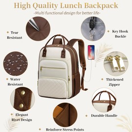 15.6 Inch Laptop Backpack, Lunch Backpack for Women, Water Resistant Work Backpack with USB Charging Port, Travel Backpack