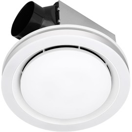 Akicon Bathroom Exhaust Fan with Light, 90 CFM, 1.5 Sones Bathroom Vent Fan for Ceiling, 15W Dimmable 3CCT LED Light with 5W Night Light Ventilation Fan for Bathroom and Home, Round, Matte White