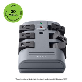 Belkin Power Strip Surge Protector - 6 Rotating AC Multiple Outlets, Flat Pivot Plug - Heavy Duty Wall Outlet Extender for Home, Office, Travel, Computer Desktop & Phone Charging Brick (1,080 Joules)