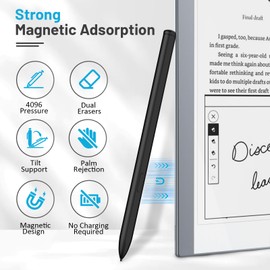 TiMOVO Magnetic EMR Stylus Compatible with Remarkable 2 with Eraser, Digital Pen for Remarkable with 4096 Pressure Sensitivity, Palm Rejection, Tilt for Remarkable Marker Plus/Kindle Scribe, Black