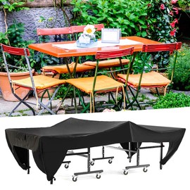 Table Tennis Cover Outdoor Courtyard Patio Waterproof Dust-proof Ping Pong Table Cover Fits Both Folding & Flat Table Black 280x153x73cm