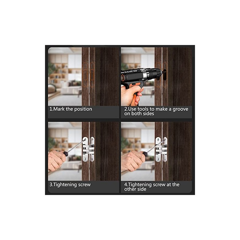2pair (4pcs) of 1-3/4'' Hidden Hinges Stainless Steel Invisible Door
