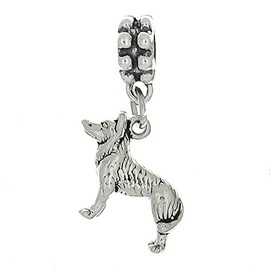LGU Sterling Silver Oxidized Siberian Husky Dog Dangle Bead Charm