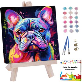 Artunion Framed Paint by Numbers Kit for Adults Beginners & Kids Ages 8-12,French Bulldog Paint by Number with Frame,Easy Dog Paint by Numbers Kit on Canvas 10 * 10 Inch Without Easel