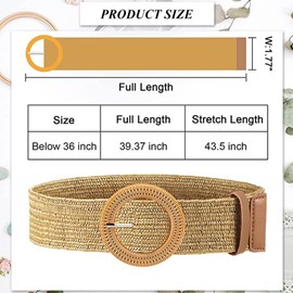 Basetousual Pack of 3 Women's Braided Belts, Belt for Dress, Waist Belt, Wide, Straw Woven in Ethnic Style, Braided Belt, Stretch Belt, for Women Dress (White, Khaki, Colour Block), White, khaki,