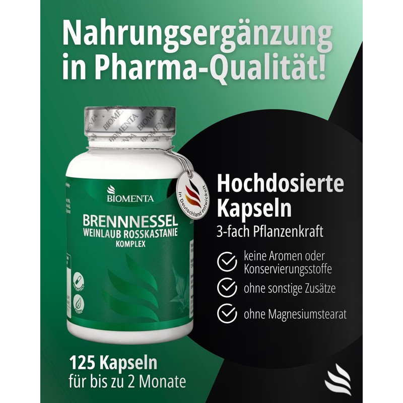 BIOMENTA Nettle Vine Leaves Horse Chestnut Complex | 125 Capsules
