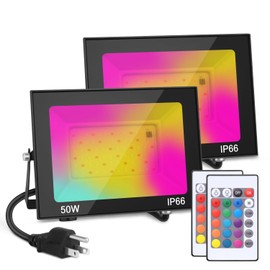 GANGZHIZI LED Flood Light Outdoor, 50W Color Changing RGB Flood Light, IP66 Waterproof Outdoor Landscape Lights Stage Lights, 5000LM Uplighting for Party, 2Pack