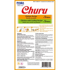 INABA Churu Cat Treats, Grain-Free, Lickable, Squeezable Creamy Purée Cat Treat/Topper with Vitamin E & Taurine, 0.5 Ounces Each Tube, 10 Tubes Total/Two Flavors, Chicken Variety