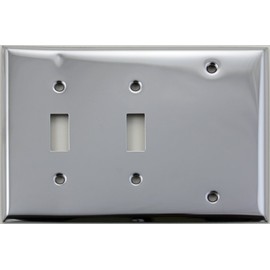 Polished Chrome 3 Gang Wall Plate - 2 Toggle Switches 1 One Blank