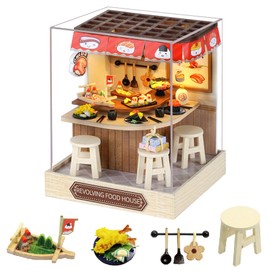 CUTE-Eyfud DIY Miniature Wooden Dollhouse with Decorations, LED Light and Dust Cover - Creative Interior Design for Adults and Teenagers (REVOLVING Food House)