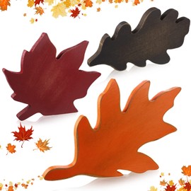Qunclay 3 Pieces Fall Tiered Tray Decor Autumn 3D Wood Maple Leaf Block Wooden Leaves Freestanding Farmhouse Autumn Leaves Signs Thanksgiving Table Centerpieces Fall Decorations for Home Party Decor