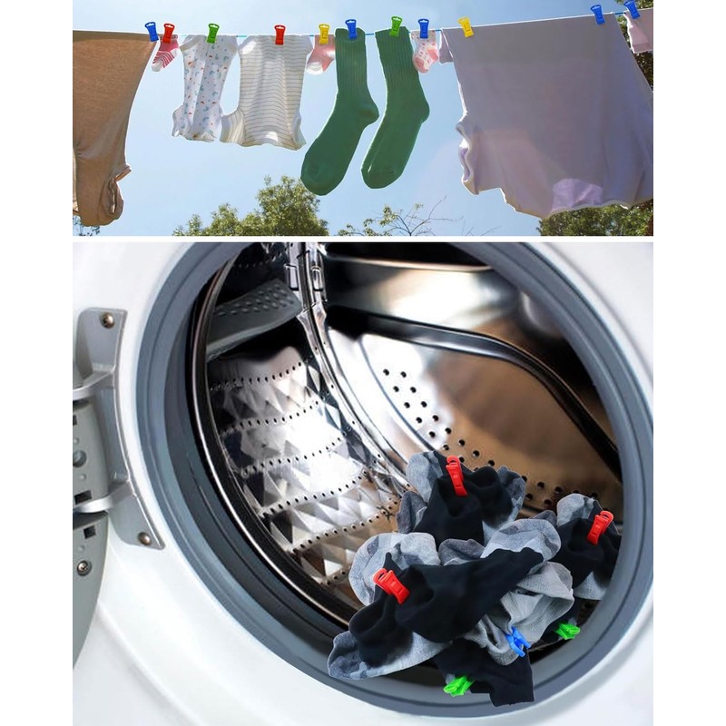 AORHOFJ Pack of 15 Sock Holders with Hooks, Washing Machine