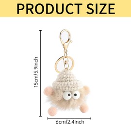 Women's Key Ring, Plush Pendant, Cute Pompom Key Ring, Soft Fluffy Pompoms DIY Bags Accessories, Funny Fashionable Cuddly Toy Keychain Pendant, Plush Pendant for Girls Bag, White