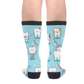 KUOAICY Dental Teeth Toothbrush Socks Novelty Crew Socks Casual Mid Calf Dress Socks for Men Women