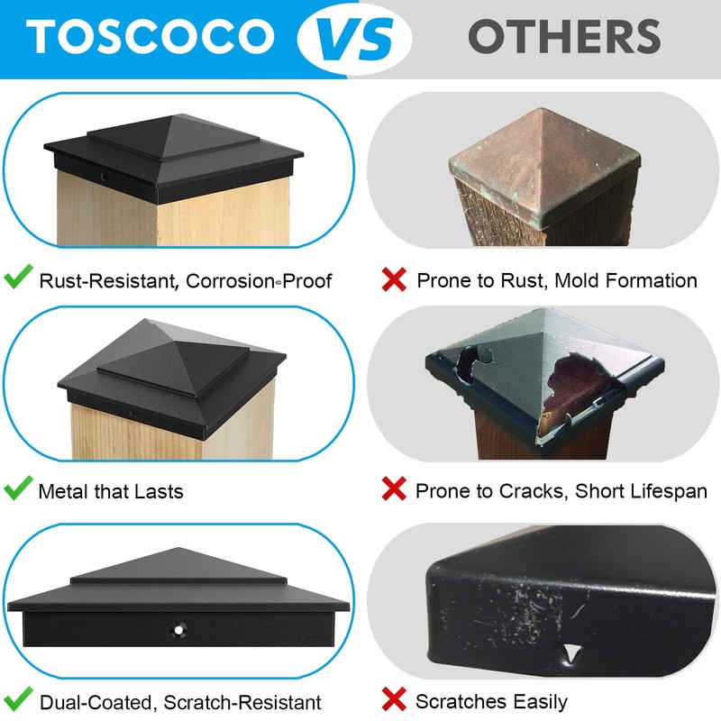 Toscoco 4 x 4 Ultra Durable Aluminum Pyramid Post Caps
