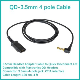 3.5mm Headset Adapter Cable Compatible with Plantronics QD for Android Cell Phone Smartphone Tablet Mac Laptop & other Smart Devices with Single 3.5mm Jack 4 poles CTIA
