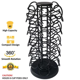 K Cups Holder,K Cup Carousel, Coffee Pods Storage Organizer Stand,Comes All in One Piece,No Assembly Required,1 Count,Black (Capacity of 40 Pods, Black)