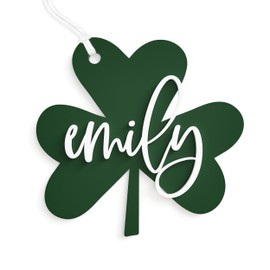 The Cotton & Canvas Co. St. Patrick's Day Shamrock Acrylic Gift Tag, St. Patty's Day Basket, Gift Wrap, Lucky Charm, Forest Green