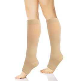 Compression Socks for Women Men, Open Toe Compression Stockings Flight Compression Socks Calf Support Toeless Stockings for Flying Travel Yoga Nurses Running F4-LZYLW (Skin,S/M)