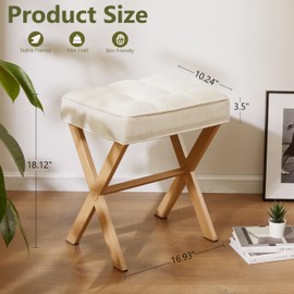 Royal Windsor Vanity Stool with Metal X Leg, Makeup Vanity Chair Foot Stool for Living Room, Small Square Ottoman Stool Foot Rest, Vanity seat for Bedroom,Linen Beige