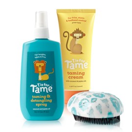 T is for Tame – Kids Hair Taming Cream & Spray Bundle for Frizz, Flyaways, Static & More, All-Natural for Toddlers & Kids, Flexible Tear Free Brush Included