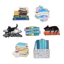 FOVIUPET 7pcs Cartoon Books Enamel Pins with Beige Velvet Bag, Magic Book Badges Cute Collar Brooch Decorative Lapel Pins for Backpack Clothing Learning Gifts for Teacher Student Readers Book Lovers,