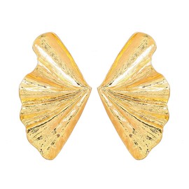 Fan-shaped Earrings, Twisted Leaf Geometric Dangle Earrings for Women, Bohemian Gold Tree Leaf Earrings, Silver Leaf Stud Earrings Floral Leaf Boho Jewelry, Fan Leaf Statement Earrings (Gold)