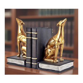 Bellaa 24209 Decorative Books Bookends Greyhound Dog Animal Book Ends Heavy Duty Stoppers Bookshelf Shelves Holder Library Shelf Dividers Home Decor Golden 7 inch