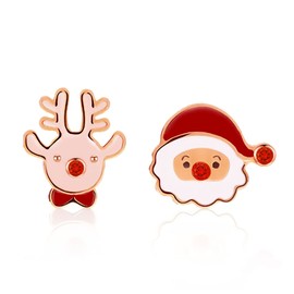 Zolkamery Silver Christmas Earrings Women, 925 Sterling Silver Christmas Stud Earrings, 10 mm Small Sleeping Stud Earrings, Snowflake Elk Pearl Zircon Santa Claus Stud Earrings Silver for Women, Stone