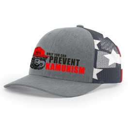 Trenz Shirt Company Only You Can Prevent Kamunism Funny Political Mesh Back Trucker Hat-Heather Grey/American Flag