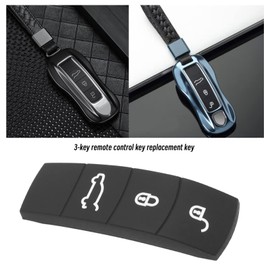 EMSea Car 3-Button Remote Key Rubber Pad Compatible with Cayenne/Macan, Car Remote Control, Button Pads, Replacement Key Shell, Protective Film, Black