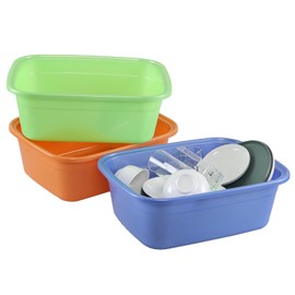Farmoon Rectangular Dish Washing Pans, 18 Quart Plastic Wash Basins, 3 Pack (Green, Blue, Orange)
