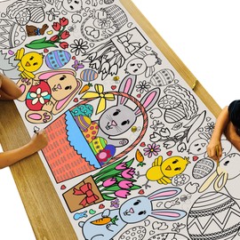Tiny Expressions Easter Coloring Tablecloth for Kids - Rolled, No Creases 30" x 72" Giant Coloring Poster to Color On - Kids Easter Activities