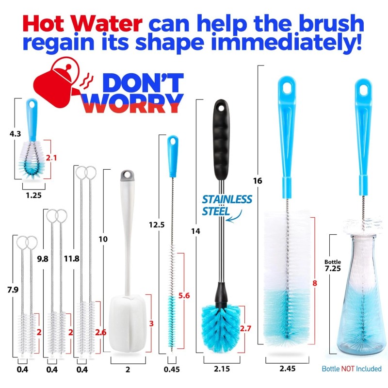 Holikme Bottle Brush Tube Cleaning Lab Set with Long Handle,