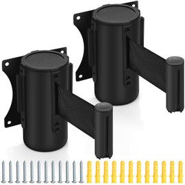 Zonon 2 Pieces Wall Mounted Retractable Belt Barrier Wall Mount Caution Belt with 10 Feet Black Belt Crowd Control Barriers Rope Safety Barriers for Indoor Outdoor Retail Grocery Store Stadium