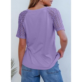 Dokotoo Womens Summer Tops V Neck Short Sleeve T Shirts for Womens Plus Size Tops for Women Spring Fashion Bsice Tee Shirts Purple Tops for Women's Clothing XL