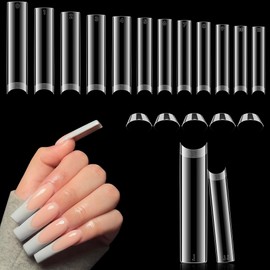 Luckyfairy XXL Square Nail Tips No C Curve Flat Nail Tips Square 2XL Half Cover Pre-buff Gel X Nail Tips False Nails 504 Pcs Gelly Tips for DIY Nail Art Salon 12 Sizes Press On nails