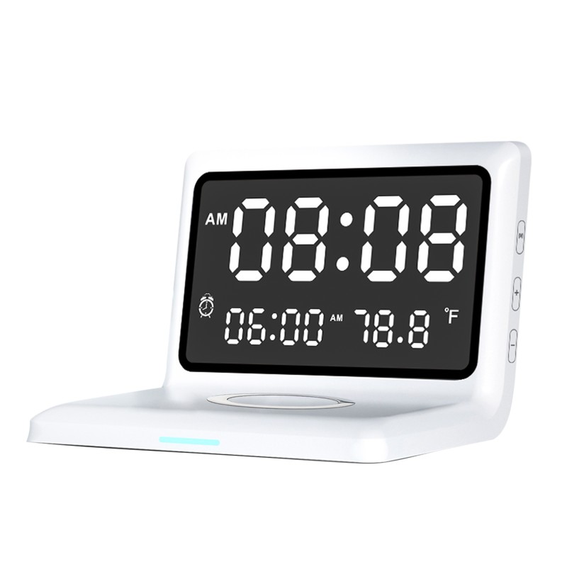 Multifunctional Digital Mirror Clock 15W Wireless Charging Alarm Clock with
