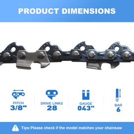 AAAQQ 6 inch Chainsaw Chain for KOBALT KMCS 1024A-03 1024B-03 Chain Saw, Replacement Chain for 2527-20 Craftsman CMCCSL621D1, 28DL,3/8",043" ﻿
