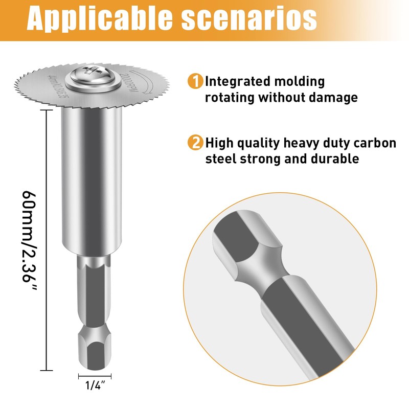 FOTYBEI 1/4" Hex Shank (60mm) Rotary Drill Saw Blade, HSS