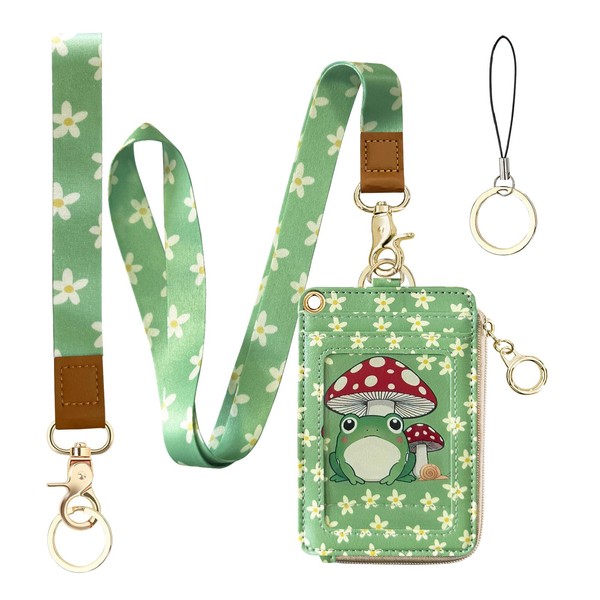 bolimoss 2-in-1 ID Badge Holder & Lanyard Wallet, Frog Mushroom
